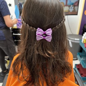 Bubble Cuts - My daughter's hair braided with bows which she requested from Debbie - Kids Hair Salons Near Me - Studio City, California Bubble Cuts - My daughter's hair braided with bows which she requested from Debbie - Kids Hair Salons Near Me - Studio City, California