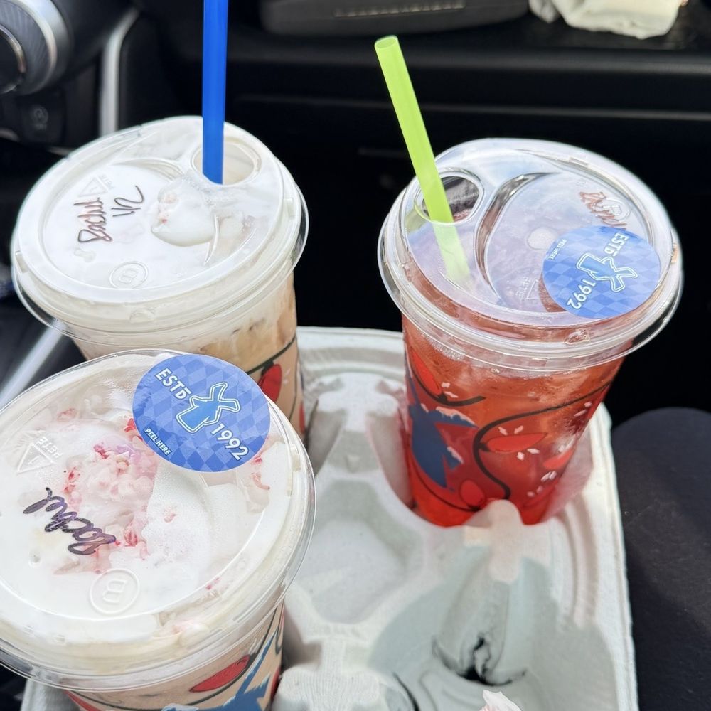 The two iced candy cane mochas and hyperchrome black tea.