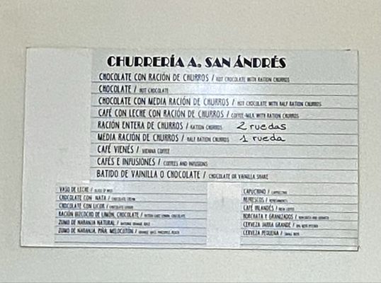 Menu photo 1 Churreria San Andres Córdoba, CO