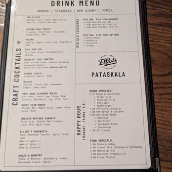 Elliot's Wood Fired Kitchen & Tap - Cocktails and happy hour menu - Pizza Near Me - Pataskala, Ohio