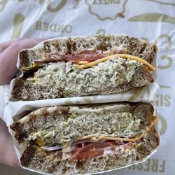 Sprouts Farmers Market - Tuna salad on rye with cheddar, tomato, onions, mayo and mustard