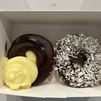 Donut World - Boston Cream, chocolate icing Chocolate with Coconut sprinkles - Donuts Near Me - Staten Island, New York