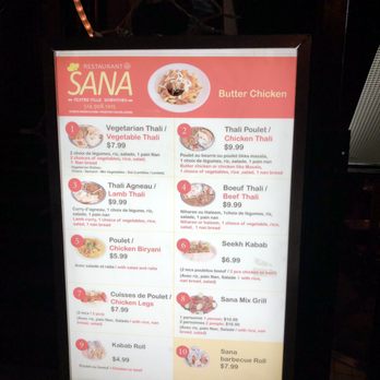 Sana - Menu on the outside of the restaurant. - Indian Near Me - Montreal, Quebec Sana - Menu on the outside of the restaurant. - Indian Near Me - Montreal, Quebec