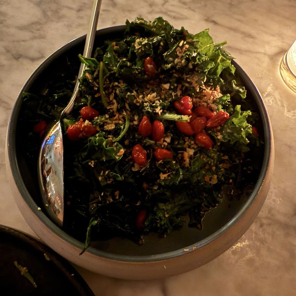 Goosefeather - Wok Charred Greens Goji Berries, Crispy Garlic, Sesame Soy - Cantonese Near Me - Tarrytown, New York Goosefeather - Wok Charred Greens Goji Berries, Crispy Garlic, Sesame Soy - Cantonese Near Me - Tarrytown, New York