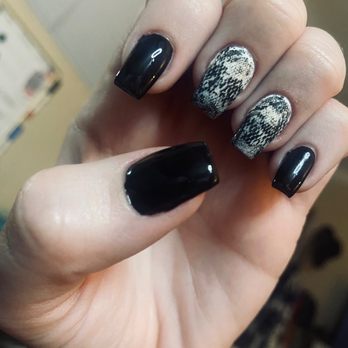 Aura Nail Place - Full acrylic set - snakeskin foil and black gel - Waxing Near Me - Orange, California