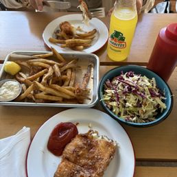 Fish and chips with cabbage slaw! Fish and chips with cabbage slaw!