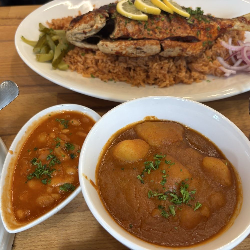 Zaytouna Bistro - Zubaidi fish platter... potato and beans stew - Breakfast & Brunch Near Me - Fairfax, Virginia Zaytouna Bistro - Zubaidi fish platter... potato and beans stew - Breakfast & Brunch Near Me - Fairfax, Virginia