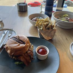 917 Burger, Salmon. Yukon Gold Mashed Potatoes 917 Burger, Salmon. Yukon Gold Mashed Potatoes