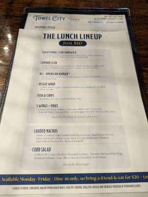 Menu photo 2 Towel City Tavern Kannapolis, NC
