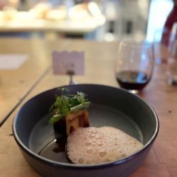 Bovino after dark - 4/5: duck confit. Crispy skin. Celery root foam. FAVORITE dish & wine pairing of the night! So savory. Loved every bite!