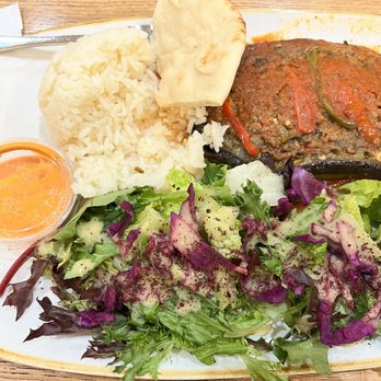 Hummus Mediterranean Kitchen - Stuffed eggplant plate. Excellent - Mediterranean Near Me - Mountain View, California Hummus Mediterranean Kitchen - Stuffed eggplant plate. Excellent - Mediterranean Near Me - Mountain View, California
