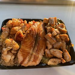 Big Flame Hibachi - Salmon, Lobster and Chicken Plate with Vegetables and Fried Rice