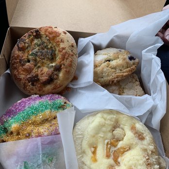 Wild Sweet Williams - A Baking House - Sausage, Egg and Pesto Kolache, gluten-free Blueberry Scones, King Cake Scone and Peach and Cream Cheese Kolche. - Bakeries Near Me - Searcy, Arkansas