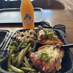 Inca Chicken - 1/2 chicken, rice and black beans and some derish green beans! Cannot forget the Jarritos!! #tamarind