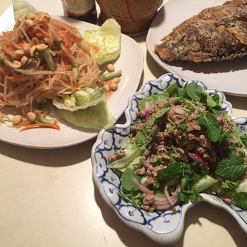 Thai House Buffet & Sushi Bar - Papaya salad, fried fish, Laab pork, sticky rice and SINGHA - Thai Near Me - Sumter, South Carolina