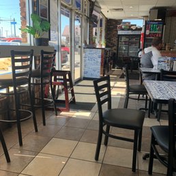 tables and chairs in a restaurant