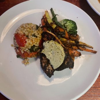 Ports Cafe - Blackened swordfish filet, couscous, and veg - New American Near Me - Geneva, New York
