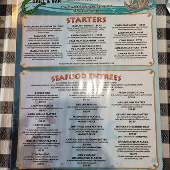 Stingray's Restaurant & Bar - Front side menu. - Seafood Near Me - Kenner, Louisiana Stingray's Restaurant & Bar - Front side menu. - Seafood Near Me - Kenner, Louisiana