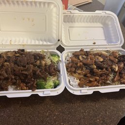 Left: Beef in Black Bean Sauce  Right: Black Pepper Chicken with Beef