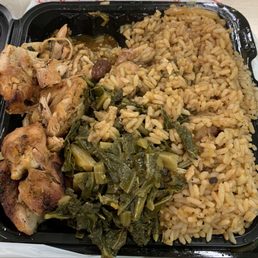 Jerk Chicken w. Rice and Beans & Collard Greens ... took a few bites Jerk Chicken w. Rice and Beans & Collard Greens ... took a few bites