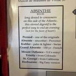 Absinthe menu Absinthe menu