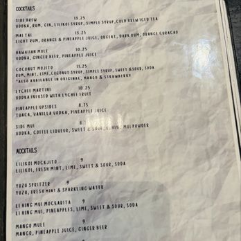 Side Street Inn - Alcohol menu - Hawaiian Near Me - Honolulu, Hawaii