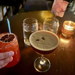 Mariposa: tequila, ancho reyes, raspberry, lime, elderflower  There's No X in Espresso: vodka, espresso, licor 43, cacao