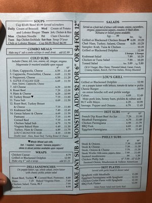 Menu photo 4 Lou's Giant Subs Pompano Beach, FL
