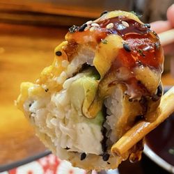 Aji Izakaya - Houston roll - surprised it was fried. We obviously didn't read the description well but, this was luscious goodness.