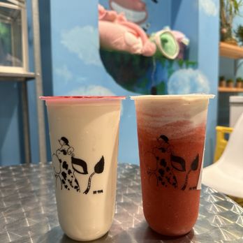BB Tea - Boba milk tea (left), Strawberry Swirl (right) - Bubble Tea Near Me - San Francisco, California BB Tea - Boba milk tea (left), Strawberry Swirl (right) - Bubble Tea Near Me - San Francisco, California