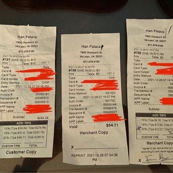 Han Palace - Please check out my review, I left my card accidentally and they attempted to make another charge on my card. - Dim Sum Near Me - McLean, Virginia Han Palace - Please check out my review, I left my card accidentally and they attempted to make another charge on my card. - Dim Sum Near Me - McLean, Virginia