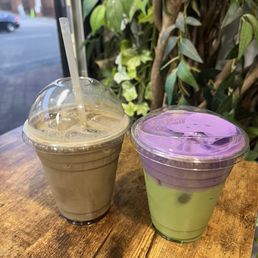Hojicha Latte & Ube Foam Matcha Latte Hojicha Latte & Ube Foam Matcha Latte