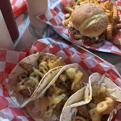 The Honey Hole - 15 hour slow smoked brisket sandwich and stinger shrimp tacos