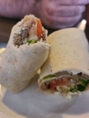 Photo of Equal Grounds Coffee House - Rochester, NY, US. Build Your Oen Wrap Pick Two - Gryo Beef with Feta, Lettuce, Tomatoes and Onion