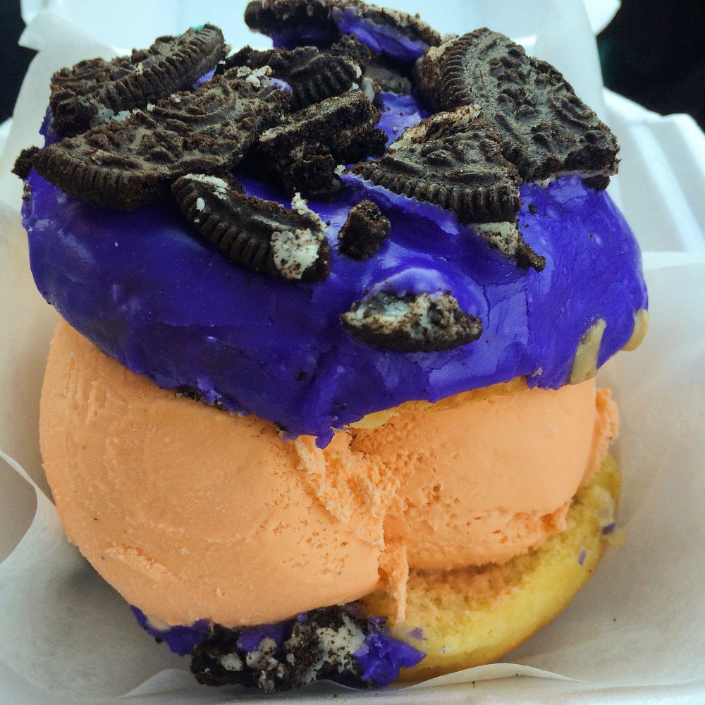Bakers Donuts - Ube donut with Thai tea ice cream and Oreo toppings - Donuts Near Me - Sacramento, California