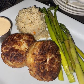 The Bridge Tender - Crabcake meal. Brown rice pilaf and asparagus - Seafood Near Me - Wilmington, North Carolina The Bridge Tender - Crabcake meal. Brown rice pilaf and asparagus - Seafood Near Me - Wilmington, North Carolina