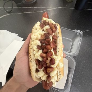 The Dog House - Mac N Cheetos Dog (replace Cheetos with candy bacon) - Hot Dogs Near Me - Maple Shade, New Jersey
