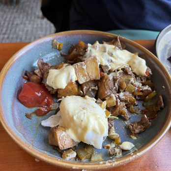Great Blue Heron Grill - Prime rib Hash w packed eggs - American Near Me - Blaine, Washington Great Blue Heron Grill - Prime rib Hash w packed eggs - American Near Me - Blaine, Washington