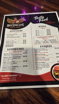 Menu photo 1 Red Star Live Tampa, FL Menu photo 1 Red Star Live Tampa, FL