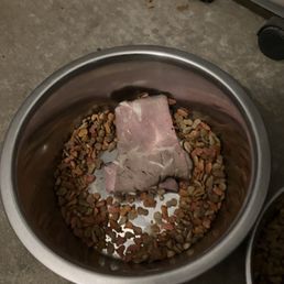 This is the sandwich meat in my dogs bowl. This is the sandwich meat in my dogs bowl.
