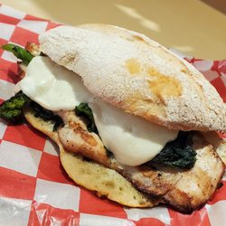 Cafe Gia - Chicken and Broccoli De Rabe Panini. Some fresh mozzarella also. Very good.