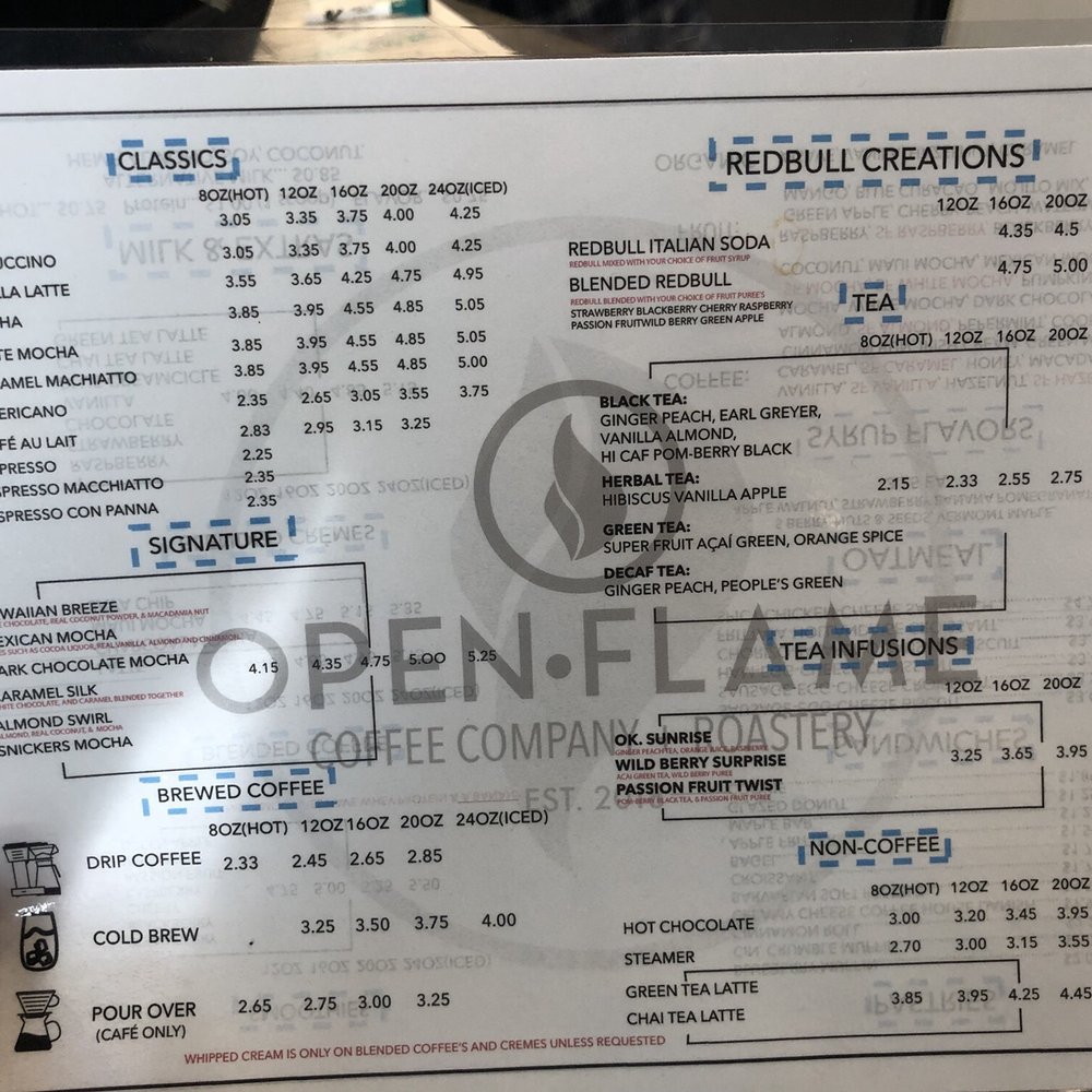 Open Flame - Drink menu - Coffee Roasteries Near Me - Midwest City, Oklahoma