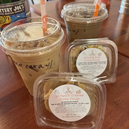 Caconut caramello coffee, cookie dough in peach cobbler & birthday bash & coconut mocha coffee
