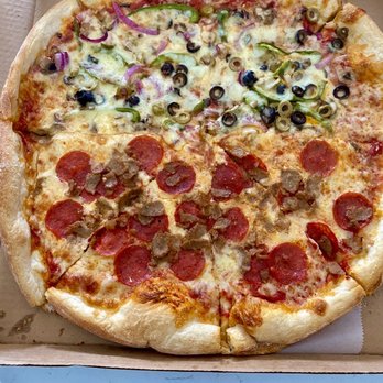 Fellini’s Pizza - Half/Half Vegetarian (removed the garlic & tomato)...as well as pepperoni & sausage - Pizza Near Me - Atlanta, Georgia Fellini’s Pizza - Half/Half Vegetarian (removed the garlic & tomato)...as well as pepperoni & sausage - Pizza Near Me - Atlanta, Georgia