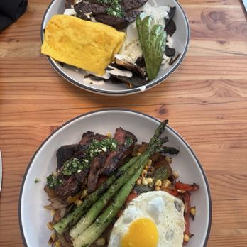 Un Amor - Top: Chilaquiles De Mole, bottom: Carne Asada Bowl - Breakfast & Brunch Near Me - Chicago, Illinois