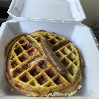 The Cracked Egg Cafe - The stuffed omelette/waffle that I brought home for my wife - Breakfast & Brunch Near Me - Galloway, New Jersey