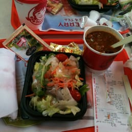 Garden salad, chicken wrap and small chilli Garden salad, chicken wrap and small chilli