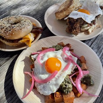 Brooklyn Breakfast Shop - Sweet potato hash, bacon and egg bagel sandwich, and fried chicken sandwich of the month on their scratch made biscuits! - Breakfast & Brunch Near Me - Austin, Texas Brooklyn Breakfast Shop - Sweet potato hash, bacon and egg bagel sandwich, and fried chicken sandwich of the month on their scratch made biscuits! - Breakfast & Brunch Near Me - Austin, Texas