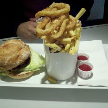 Burger Lounge - Grilled Lounge Burger and 1/2 and 1/2 Onion Rings and Fresh - Cut Fries - Burgers Near Me - Coronado, California