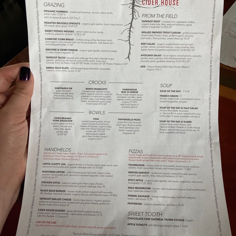 Taproot Cider House - Menu - Bars Near Me - Traverse City, Michigan